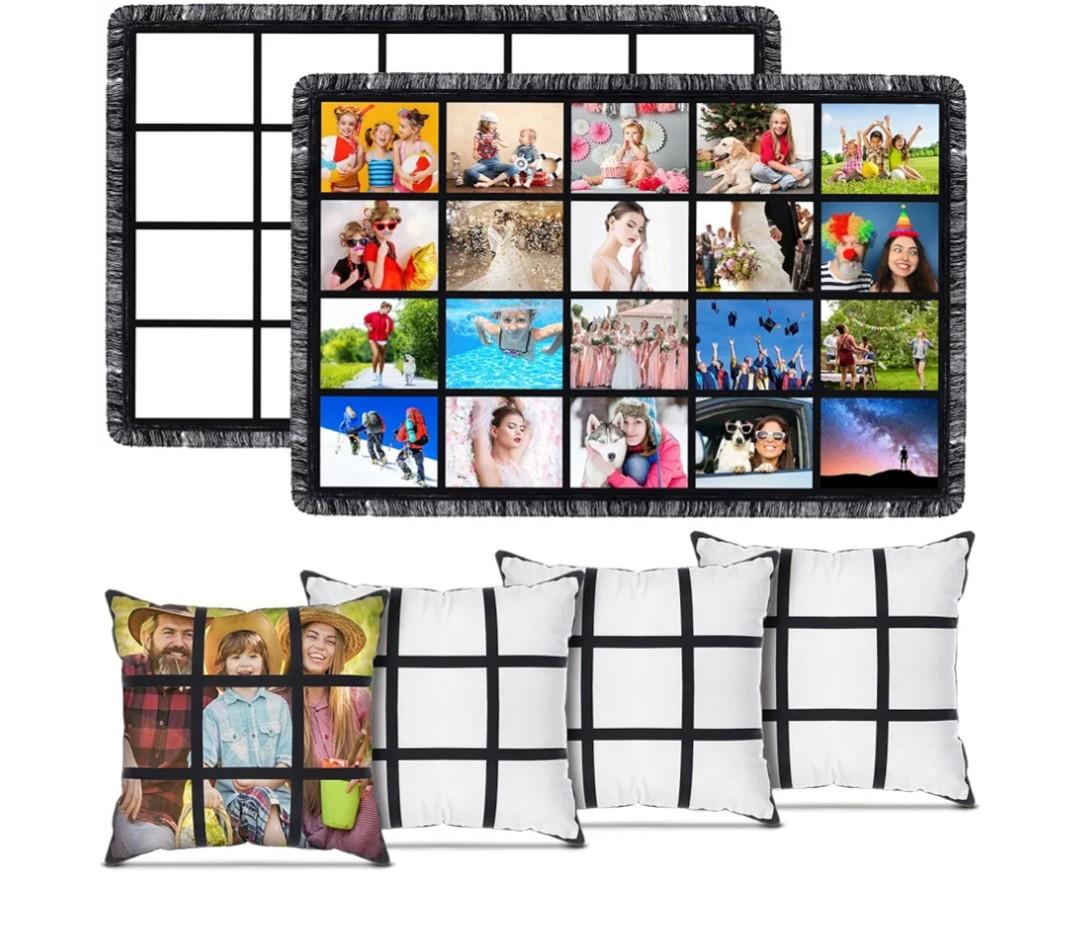 Kinlop 6 Pieces 40 x 60 Inch Sublimation Blank Throw Blankets and Sublimation Blank Throw Pillow Cases Cushion Cover for DIY Heat Press Home Decor(20 Panel and 9 Panel)