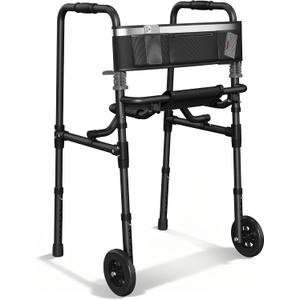 Walkers for Seniors, 2 Wheel Rollator Walker with Seat, 5" Wheels, Foldable Walker with 6" Ultra Backrest & Storage Bag, Height Adjustable, Lightweight Rolling Walker,Only 8LBS
