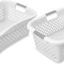 2 x Home Logic 1.5 Bushel Plastic Laundry Basket Front Load, Large Laundry Hamper with Handles, Ventilated Clothes Organizer for Bedroom Bathroom Closet, 2 Pack, White