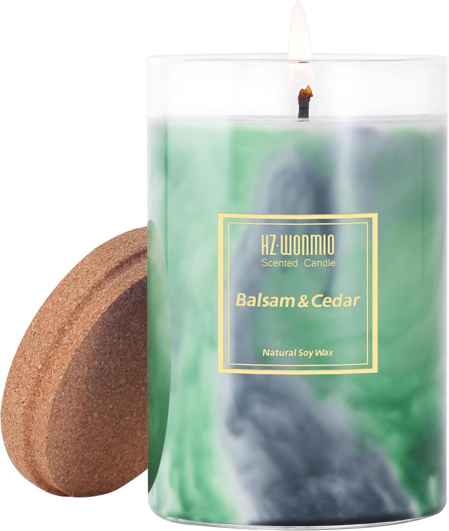 Scented Candles | Balsam & Cedar Candle|Hand-Poured Soy Wax Candles | 90-Hour Burn Time |Green Forest Aromatherapy Candle |Tie-Dye Effect| Holiday Candle Gifts for Women|15oz