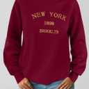 Hilinker Women's Graphic Crewneck Sweatshirts Casual Loose Long Sleeve Tops Cute Pullover, Burgundy New York, Large