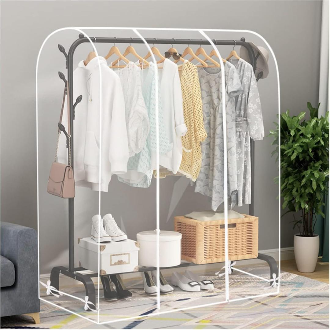 Garment Rack Cover, Transparent PEVA Clothes Rack Cover with 2 Smooth Zipper, Clothing Dustproof Waterproof Protector Cover (47X20X59-Clear)