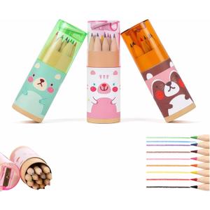 Mini Colored Pencils Set of 36 (3 Tubes x 12 Colors) - Portable Art Kit with Built-in Sharpener for Adults, Teens & Artists | Compact Design for School, Travel, Sketching & Drawing