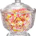 Lyellfe Glass Candy Dish with Lid, 40 Oz Large Clear Covered Cookie Bowl, Decorative Embossed Food Storage Container for Candy Buffet, Office Desk, Lead-free, Dishwasher Safe