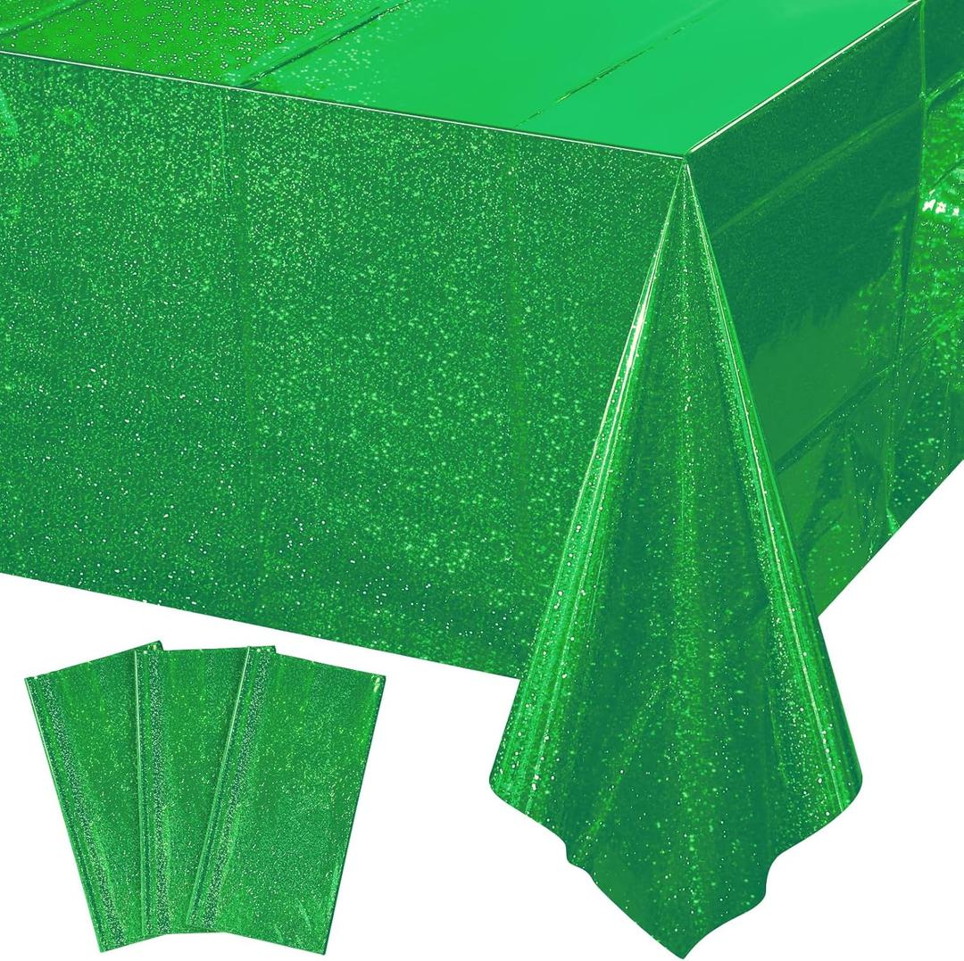 3 Pack Iridescent Green Plastic Tablecloths, Shiny Disposable Laser Rectangle Table Covers, Holographic Foil Tablecloth for St. Patrick's Day Birthday Christmas Witch Theme Party, 54x108Inch