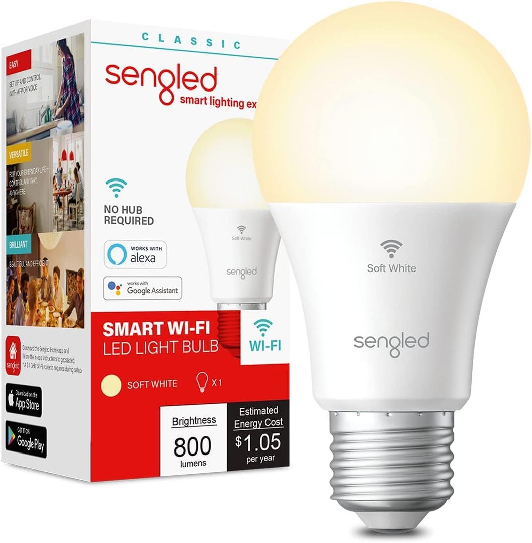 Sengled Smart Bulb, WiFi Light Bulbs, Dimmable Alexa Light Bulb, Smart Light Bulbs that Work with Alexa & Google Home, A19 Soft White (2700K) No Hub Required, 800LM 60W Equivalent High CRI>90, 4 Pack
