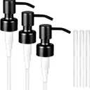 3PC Soap Dispenser Lids - 304 Stainless Steel Replacement Pump with Waterproof Label Stickers 4 Pack Tubes Fit 28/400 Thread Neck Bottlesfor Dish Soap, Lotions, Conditioner,Shampoo (Black)