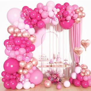 Ouddy Life Pink Balloons Arch Garland Kit, Different Sizes 18 12 10 5Inch Hot Pink Pastel Latex Metallic Confetti Heart Foil Balloon for Girls Women Wedding Engagement Birthday Party Decorations
