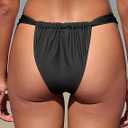 ZAFUL Women's Thong Bikini Bottom Low Waisted High Cut Cheeky Bathing Suit Bottoms with Adjustable Coverage (Black, L)