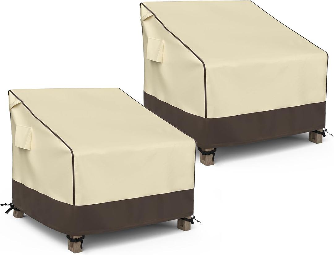 MR. COVER Patio Chair Covers Waterproof, Outdoor Furniture Covers for Rocking Chair, Heavy Duty Anti UV Chair Cover, Fits up to 38"W x 40"D x 34"H, Air Vent and Handles Included, Brown & Khaki, 2 Pack