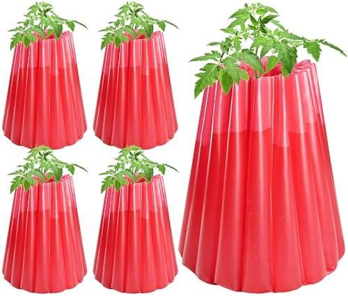 Adnee 5 Pack Water Filled Plant Protectors-19 x 17 Inch Reusable Wall of Water Plant Covers for Tomato Plants-Red Early Season Insulating Plant Protective Cover for Outdoor Winter Freeze Protection
