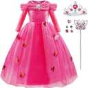 Girls Princess Fancy Dress Up Children Long Sleeve Halloween Party Costume (3-4 Years, Pink)