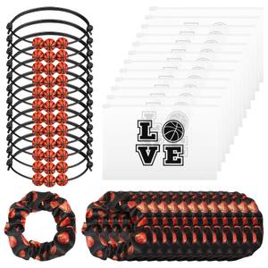 Hicarer 36 Pieces Basketball Team Gifts Set Includes 12 Basketball Charm Bracelets 12 Pouch Small Portable Travel Makeup Bag 12 Scrunchies Elastic Hair Ties for Women Men Team