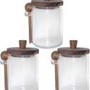 Set of 3 Glass Jars Containers with Wooden Lids and Scoop Clear Canister Jars Set with Spoon for Kitchen Food Storage Coffee Tea Sugar Decorative Countertop Organization Jars 31 oz (3)