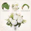 Unittype 12 Sets Bridesmaid Bouquets for Wedding 6 Inch Artificial Roses Flowers Bridal Holding Bouquets for Wedding Church Ceremony Proposal Party Centerpieces Table Decoration (White)