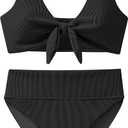 ANRABESS Bikini Sets for Women Summer High Waisted 2 Piece Bathing Suit Ribbed Tie Knot Swimsuit 2026 Beach Vacation Swimwear, Black, X-Large