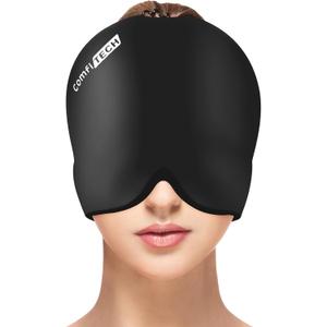 ComfiTECH Head Ice Pack Wrap Cold Cap Cooling Gel Hat, Medium, Dark Black
