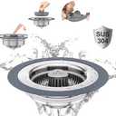 3 in 1 Universal Kitchen Sink Drain Strainer Stopper–304 Stainless Steel & Silicone Anti-Clog Basket,3-Layer Leak-Proof Ring for 3.5”US Standard Drains,Easy-Clean,Odor Isolation,No Installation