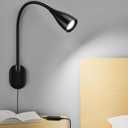 Wall-Mounted LED Bedside Reading Light with USB Charging Port, 10-Level Dimmable & Adjustable 5 Color, Plug-in Adhesive Night Lamp for Books in Bed, Eye-Caring Bedroom Lighting (Black)