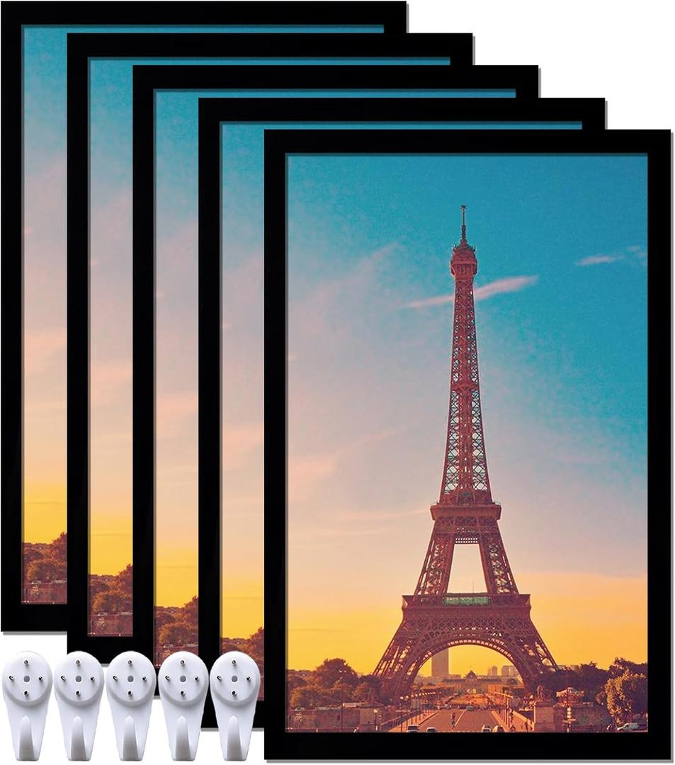 14x22 Picture Frame Set of 5, Black Photo Frames High Transparent Wall Gallery Desktop Horizontal Vertical for Canvas Collage Photo Poster Certificate 14 x 22 inches