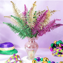 Thiccywoov 12 Pcs Mardi Gras Decoration Mardi Gras Picks Glitter Leaf Stems 17.7'' Purple Green Gold Ornaments Artificial Branch Stems Table Decor for Wreath Vase Fillers Holiday Carnival Party Decor