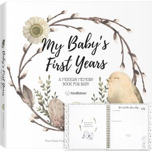 First 5 Years Baby Memory Book Girl, Boy - 90 Pages Hardcover First Year Milestone Keepsake Book, Newborn Scrapbook for New Parents, Minimalist Photo Album Journal, Gift for Baby Shower (WonderLand)