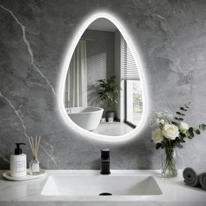 16x24 LED Bathroom Mirror with Lights Irregular, Lighted Bathroom Vanity Mirror for Wall, Front Lit and Backlight, Anti-Fog, 3 Color Dimmable, Vertically Only