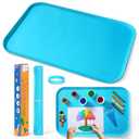 Silicone Craft Mats for Kids 24"x16" with Raised Lip & Non-Slip | Reusable Silicone Art Mat for Play Sand, Painting, DIY Crafts | Durable Design (Blue)
