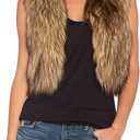 Tanming Women's Sleeveless Open Front Fluffy Short Faux Fur Vests Waistcoats (Medium, Brown)
