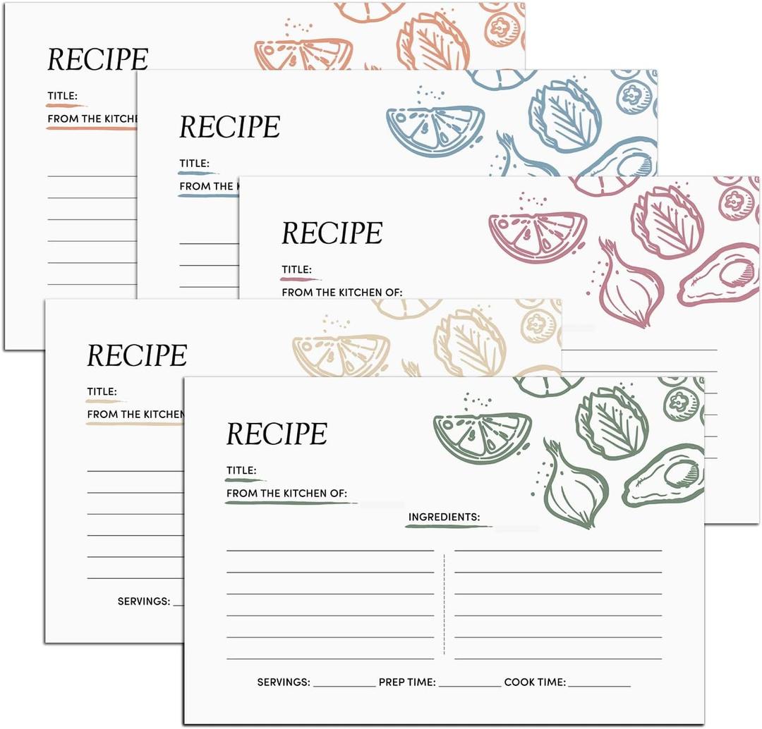 2 x Recipe Cards, 4x6 Recipe Cards for Bridal Shower and Weddings, Double-Sided, 50 Pack, Multicolor