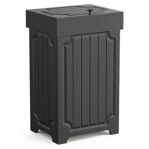 Povrgive Wood Trash Can Cabinet, 13 Gallon Hidden Kitchen Garbage Can with Lid, Farmhouse Dog Proof Trash Can, Metal Ring Included, 16" L x 13" W x 26.5" H, Black