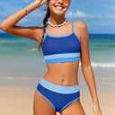 Girls Bathing Suit Color-Block Adjustable Straps Bikini Sets Girls Two Piece Swimsuits with Chest Pad Swimwear 7-18T (15-16 Years, Blue)