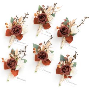 Ling's Moment Boutonniere for Men, 6pcs Groom Groomsmen Boutonniere, Artificial Flowers for Wedding Decor/Prom/Homecoming, etc.Terracotta Orange