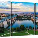 Chattanooga Skyline Wall Decor Tennessee Wall Art Walnut Street Bridge Painting Modern Urban Picture River Scenery 3 Piece Poster HD Canvas Print Frame for Home Decor Ready to Hang(48''Wx22''H)