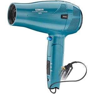 Conair Cord-Keeper Dryer with Folding Handle and Retractable Cord, 1875W Travel Hair Dryer, Ionic Technology, Teal