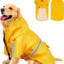 Reflective Strip Dog Raincoat, Ultra - Light Breathable Waterproof Rain Jacket with Hood, Adjustable Sizes for Small/Medium/Large Dogs, (Medium)