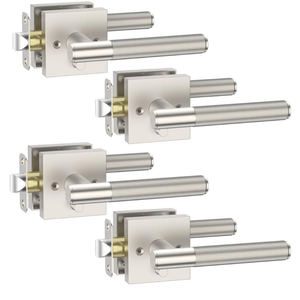 Asidrama 4 Pack Privacy Brushed Satin Nickel Door Handles, Door Lever with Door Knobs Indoor for Bedroom or Bathroom, Brushed Satin Nickel Door Handles Interior with Locks for Left Right Sided Doors