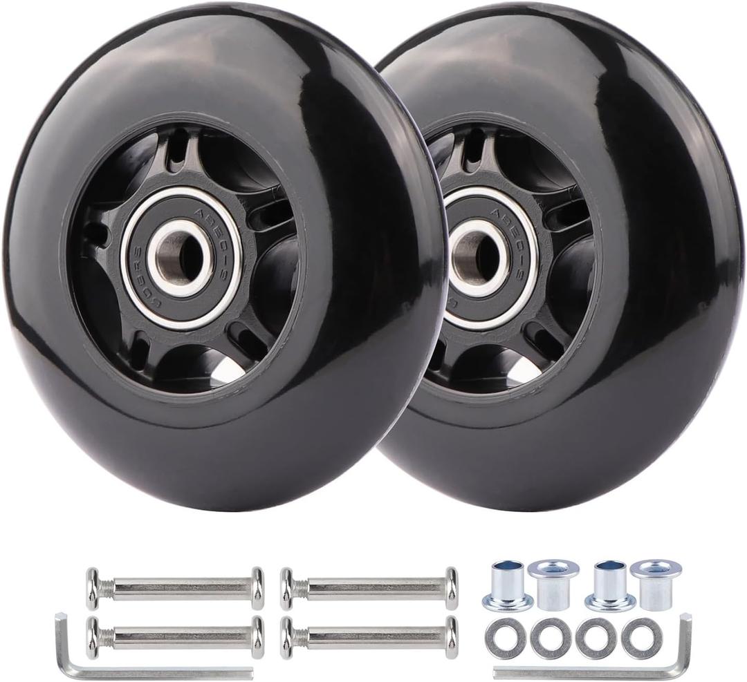 2-Pack PU Luggage Suitcase Replacement Wheels Repair Kit w/ABEC-7 Bearings and 6mm Axles for Trolley Carry-on Roller Travel Bag (76 * 24mm)