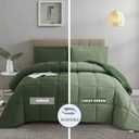 HIG 3pc Green King Size Comforter Set - All Season Reversible Down Alternative Comforter with Two Shams - Quilted Duvet Insert with Corner Tabs - Box Stitched Blanket - Breathable, Soft, Fluffy