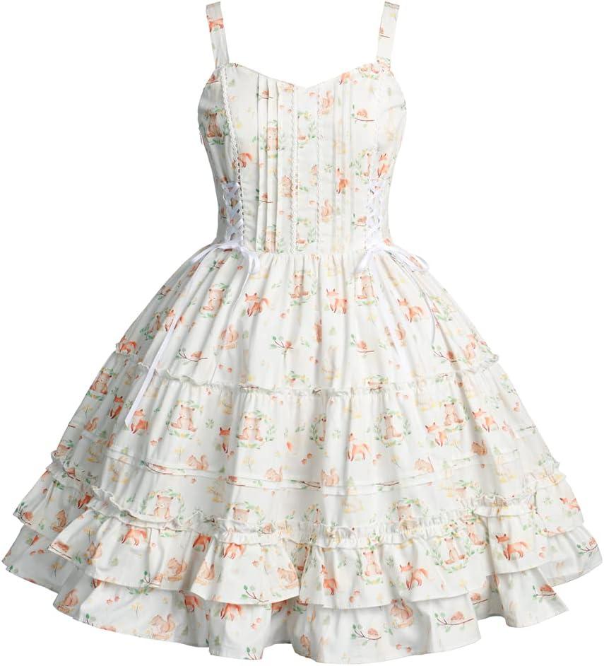 Jeufoin Women Gothic Lolita Dress Classic Summer Sleeveless Vinage Goth Lolita Dress Plus Size Anime Maid Cosplay Costume (Small, White)