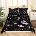 Castle Fairy Outer Space Bedding Set Starry Sky Pink White Stars Black Comforter Cover Set for Kids Teens Bedroom Decor Galaxy Universe Planet Duvet Cover Microfiber Breathable Bedspread Full Size (Multi 18)