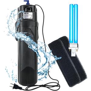 COOSPIDER Aquarium Filter Sun JUP-01 for 40-80 Gallon Tank Clear, U-V Fish Tank Green Clean Machine Submersible Pump w/ 1 Spare Bulb + 2 Replace Filter