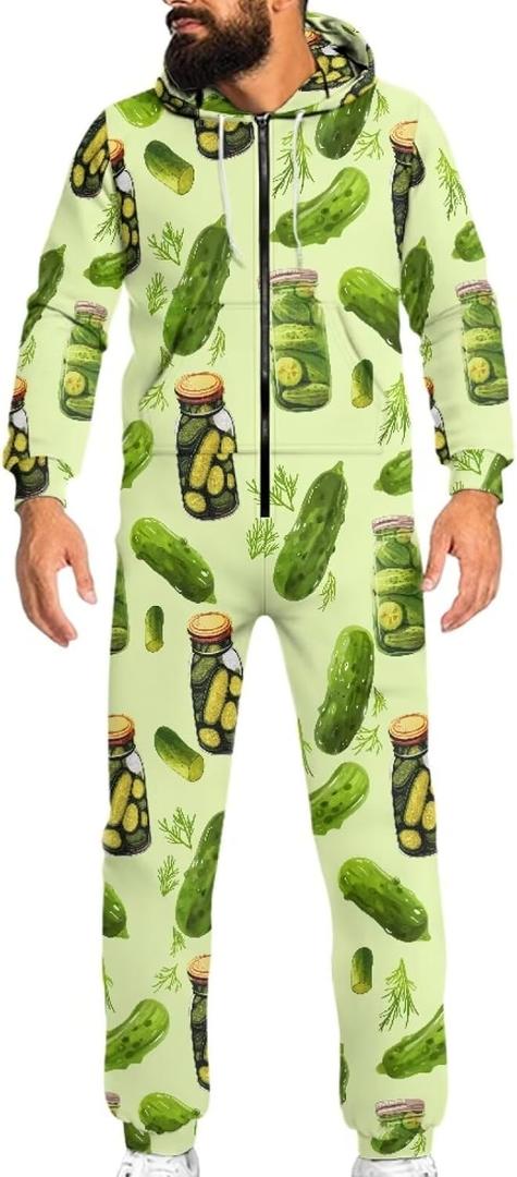 Christmas Men Women Long Sleeve Onesie Jumpsuit, Unisex Hoodie Sweatsuit Jogging Athletic Suits, Cozy Onesie Pajama (M)