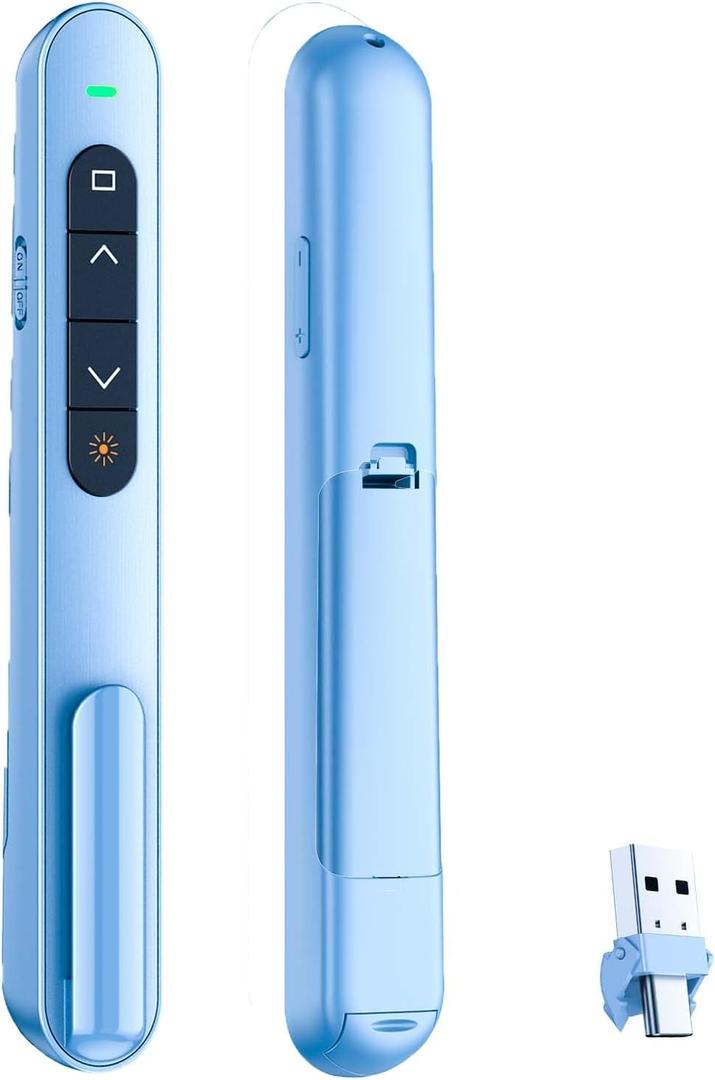 QUI Presentation Clicker for PowerPoint, RF 2.4GHz USB C Wireless Presenter Remote with Volume Control, PowerPoint Clicker Slide Advancer for Mac, Windows, Laptop, Keynote (Blue)
