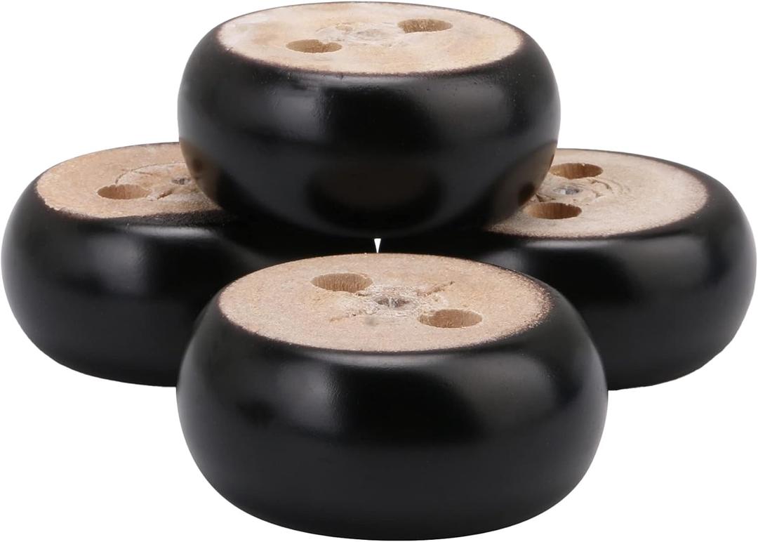 30mm Height Pack of 4 Black Eucalyptus Wood Round Bun Furniture Feet Sofa Cabinet Couch Legs