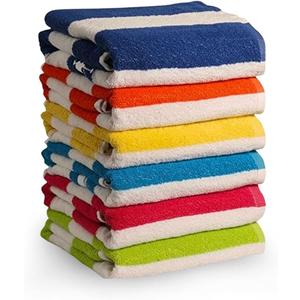QUBA LINEN 100% Cotton Beach Towels, Cabana Stripe Beach Towel, Large Pool Towels, Highly Absorbent, Light Weight, Soft and Quick Dry Swim Towels, for Parties, Guests (Pack of 6)