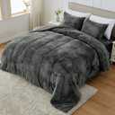YIYEA Faux Fur Comforter Set Queen Size with Fitted Sheet, Luxury Ultra Soft Fuzzy Comforter, Fluffy Plush Velvet Bedding Comforter Sets for Fall Winter, Cozy Warmth, No Shedding, 4PC, Grey