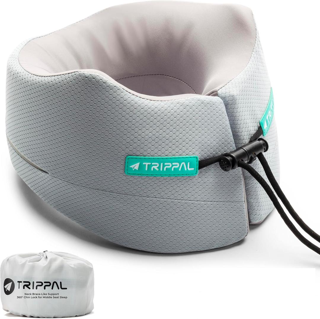 Travel Neck Pillow for Airplane: Neck Brace-Like Support 360° Chin Lock for Middle Seat Sleep - Zero Head Slumping into Strangers - 8-Hour Upright Sleeping Without Neck Pain
