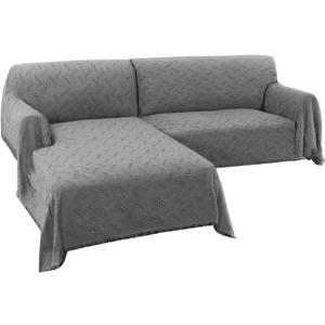 Turquoize Sectional Couch Covers L Shape Couch Cover Sectional Sofa Cover Washable 2 Pieces Couch Covers for Sectional Sofa Feature Geometrical Woven Jacquard Fabric (Chaise/2 Seats, Grey)