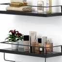 SHARIO Black Wood Floating Shelves - Set of 2, Wall Mounted Hanging Shelves with Black Towel Rack, Decorative Storage Shelves for Bathroom, Kitchen, Living Room & Bedroom
